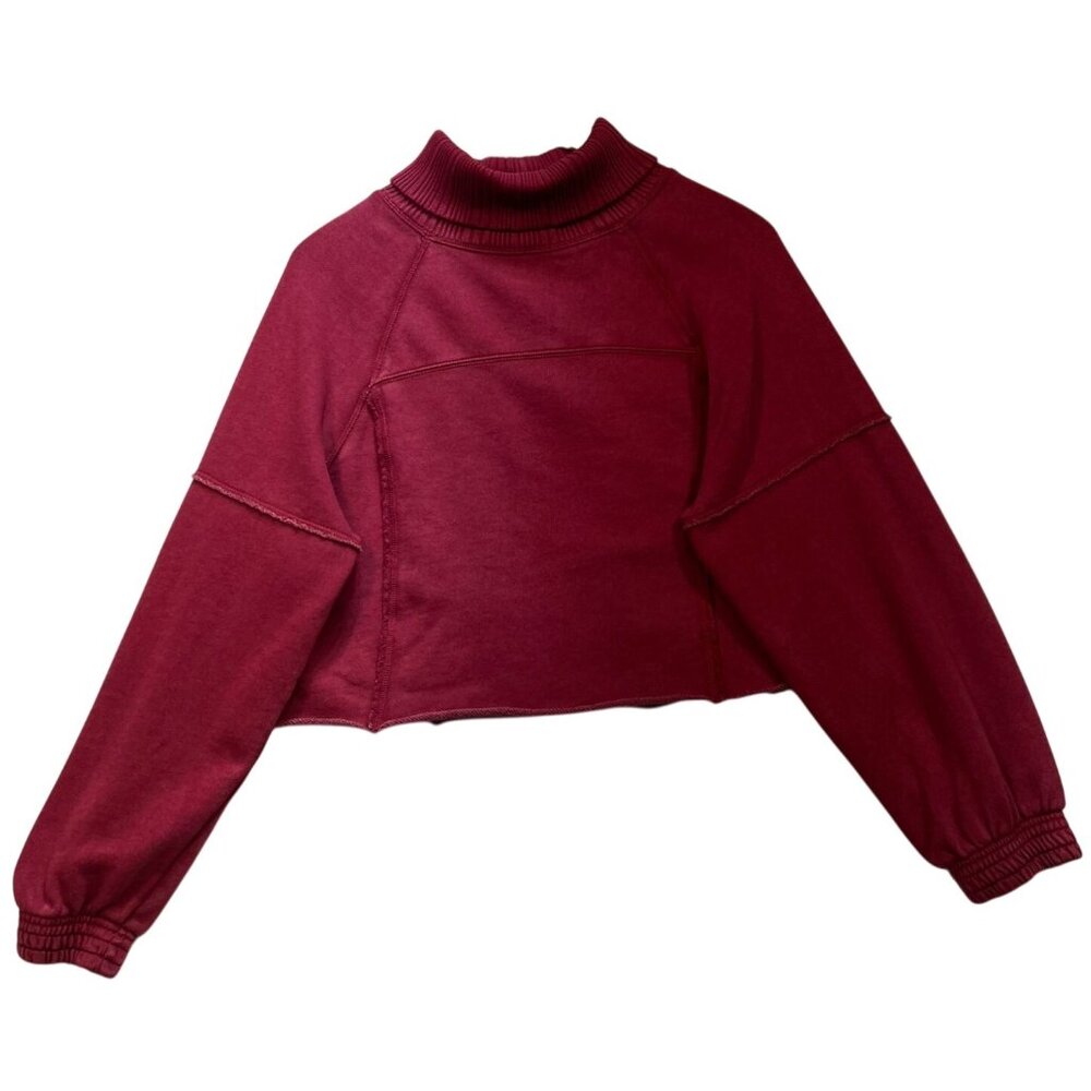 Aerie Womens Turtleneck Crop Sweatshirt Long Sleeve Stretch Sz S Red Heavyweight